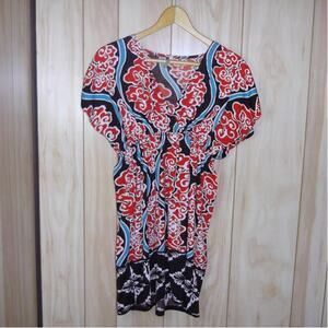 India Boutique Boho Floral V-Neck Empire Waist Relaxed Flowing Mini Dress XS